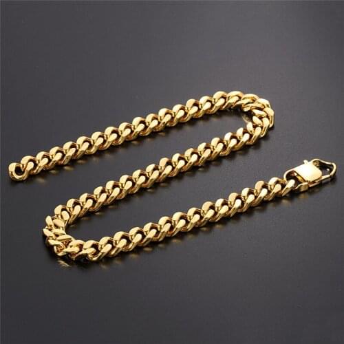 Free Shipping Miami Cuban Link Chain Gold and Tone Stainless Steel Punk Mens Necklace Bracelets Anti Allergy Wristband Gifts