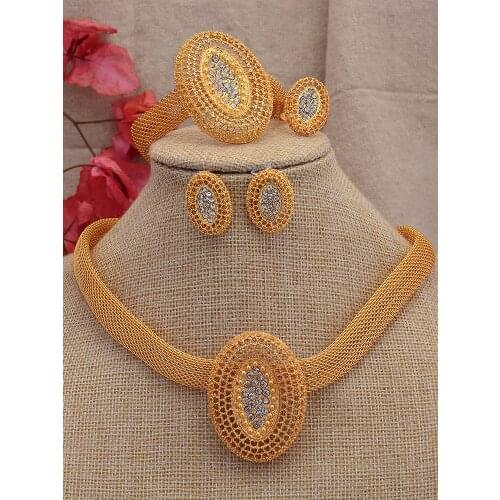 24K Dubai Jewelry sets Gold Arabia Necklace Pendant Earring For women indian dubai African Wedding Zirco Jewelry bridal set