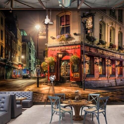 Custom 3D Wall Mural City Night View Wallpaper Bar Cafe Restaurant Backdrop Wall Decoration Fresco Papel De Parede 3D Paisagem