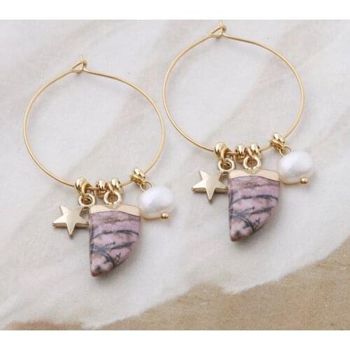 NeeFu WoFu Drop Natural Stone Earrings Dangle Stainless Steel Chain Horns Large Brinco Christmas Ear Oorbellen Wholesale