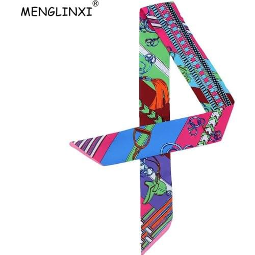 2020 New Fashion Scarf Chain Saddle Print Tie Women Silk Scarf Fashion Head Scarf Brand Handle Bag Ribbons Small Long Scarves