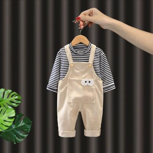 0-4 Years Autumn Boys Clothes Sets New Fashion Striped Kids Tops+Children Overalls Toddler Boy Clothing