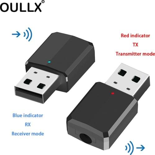 OULLX Portable Mini 2in1 Bluetooth 5.0 Transmitter Receiver 3.5mm AUX USB Wireless Stereo Audio Adapter for Home TV MP3/4 PC Car