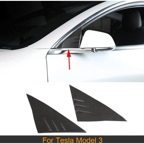 Carbon Fiber Car Front Windows Triangle Pillar Trims Patch For Tesla Model 3 2019 Front Window Pillar Trims Decoretion