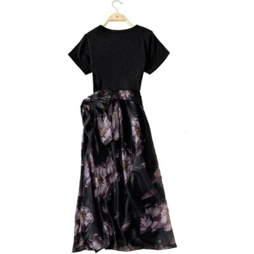 Fashion Women Summer Dress Short Sleeve T-shirt Patchwork Floral Chiffon Midi Dress vestido de mujer платье летнее женское 2021