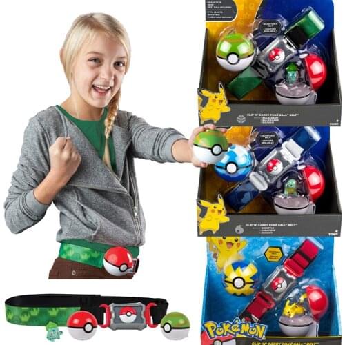 Waistband Pokeball Toys for Children Color Boxed Waistbelt PokeBall with Pokemons in Pikachu Charmander Squirtle Kids Game Toys