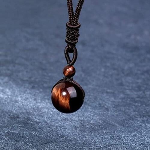 Natural Stone Obsidian Tiger Eye Beads Pendant Necklaces Choker for Women and Men Beads Ball Transfer Lucky Gift