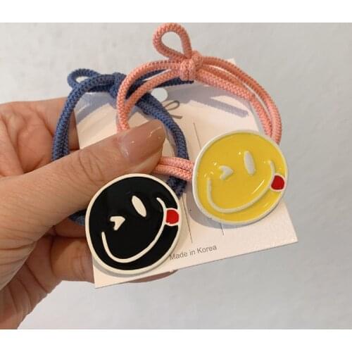 Women Girl Scrunchies Elastic Hair Ties Bands Smile Face Yellow Summer Fashion Korean Mujer Head Accessories Hyuna Wholesale