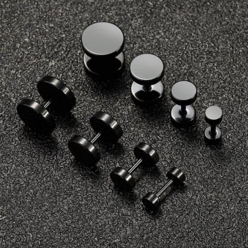 Stainless Steel Stud Earrings for Men Round Black Screw Ear Nails Mens Earrings Trendy Jewelry Accessories Gift Party