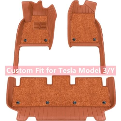 Tesla Model Y 3 Custom Fit Car Accessories Floor Mat Interior ECO Material For Double Layers High Quality Carpet Brown