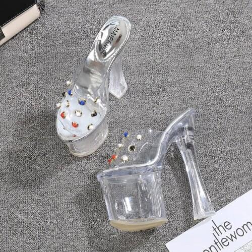 Transparent PVC Crystal 8CM Platform High Heels 18 Cm Super High Heel Wedding Women Pumps Fashion Color Diamond Open Toe Sandals