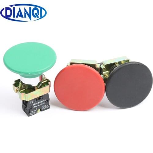 XB2-BR21 BR31 BR42 1NO/1NC Mushroom Head push button switch 22mm Momentary self-Reset Red Black Green