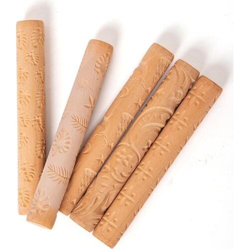1PC Pottery Ceramic Wood Texture Stick Clay Embossed Pattern Rolling Stick Mud Board DIY Handmade Craft Making