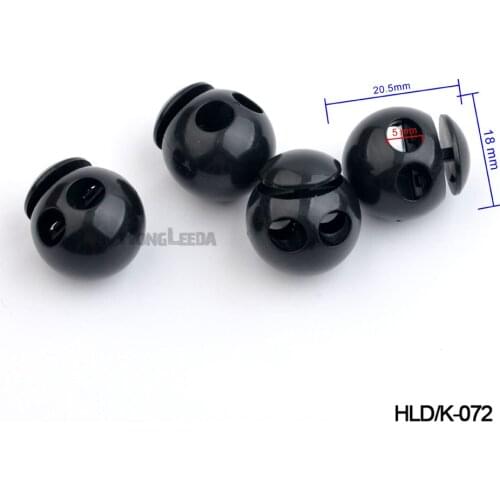100pcs/lot black 5mm 2 holes plastic round ball cord lock end toggles spring clip stoppers for bungee shock cord HLD/K-072