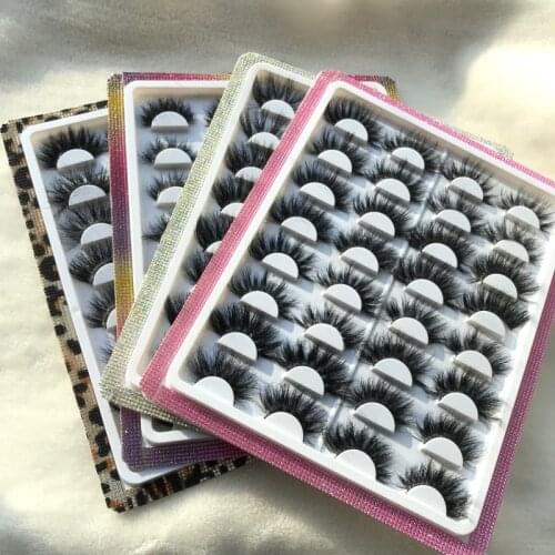 16Pairs Fluffy Mink Eyelashes Tray with Rhinestone Surrounded 20mm 25mm 27mm Dramatic Lashes 5D 3D Eye Lash Vendor