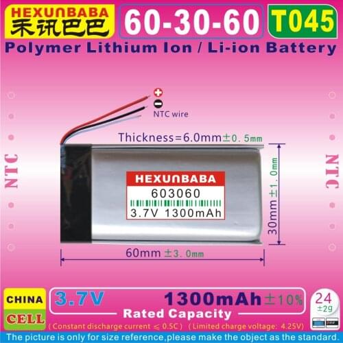 [T045] 3.7V 1400mAh [603060] NTC;THREE 3 WIRE;Polymer lithium ion / Li-ion battery for POWER BANK;MOBILE BANK,E-BOOK;GPS