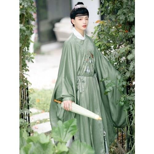 2021 chinese style traditional hanfu robe crane embroidered design round neck big sleeve robe unisex hanfu vintage hanfu costume