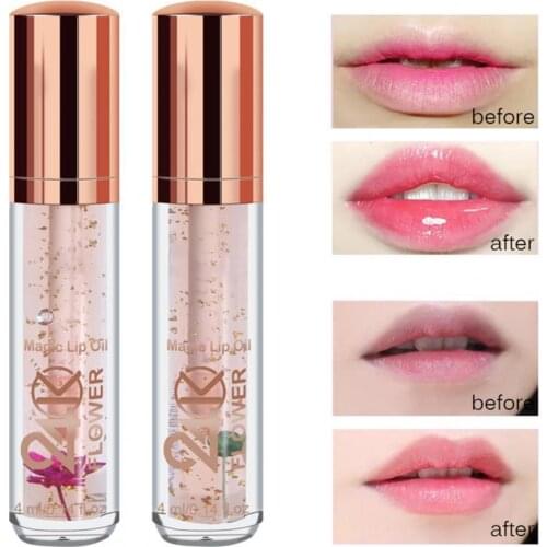 4ml Lip Gloss Water-Proof Skin-Friendly Mini Gold Leaf Petal Transparent Waterproof Moisturizing Lip Oil for Female