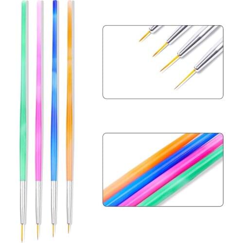 4Pcs/Set Gradient Colorful Nail Art Brush For Liner Painting Drawing Carving Pen Professional UV Gel Brushes Manicure Tools Set