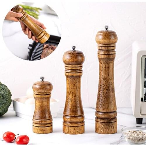 5/8/10 Inch Salt and Pepper Mills Solid Wood Spice Grain Grinder with Adjustable Ceramic Grinding Core Kitchen Tools Mills