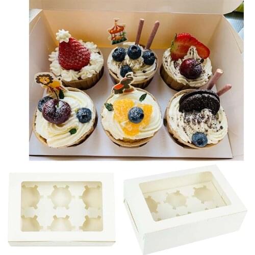 5Pcs 6 Cavities Clear Windowed Cupcake Boxes With Removable Tray Muffin Cake Packaging Box For Party Christmas Food Accessories