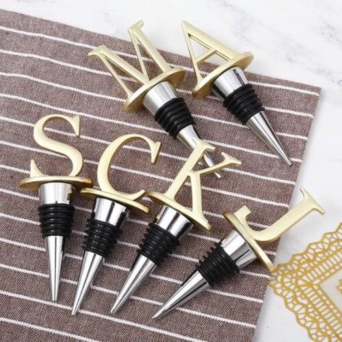 50pcs Alphabet Letter Wine Bottle Stopper Aluminum Alloy Vacuum Sealed Reusable Plug Caps Valentines Wedding Favors Gift NO370