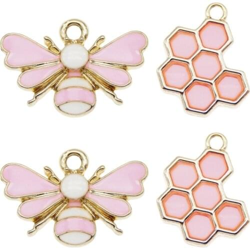 8pcs Fashion Animals charms Pink Alloy jewelry making Enamel Bees honeycomb Drop Earrings Pendant Handmade Accessories Keychain