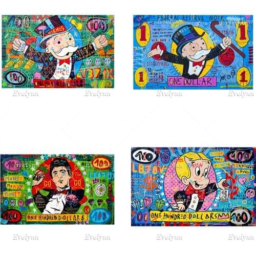 Abstract Graffiti Street Money Art 100 Dollar Canvas Painting Alec Monopolyingly Hd Print Wall Art Poster Pictures Decor Home