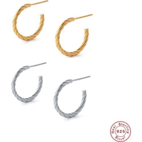 Aide 925 Sterling Silver Gold Twist Hoop Earrings Piercing Round Circle Earring Ohrringe Wedding Rock Punk Luxury Fine Jewelry