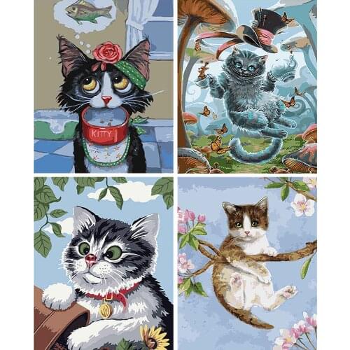 Frameless Sleeping cute Cat DIY Fantasy Cartoon animal Wall Art Picture Home Decor Acrylic Paint By Numbers For Gift 40x50cm