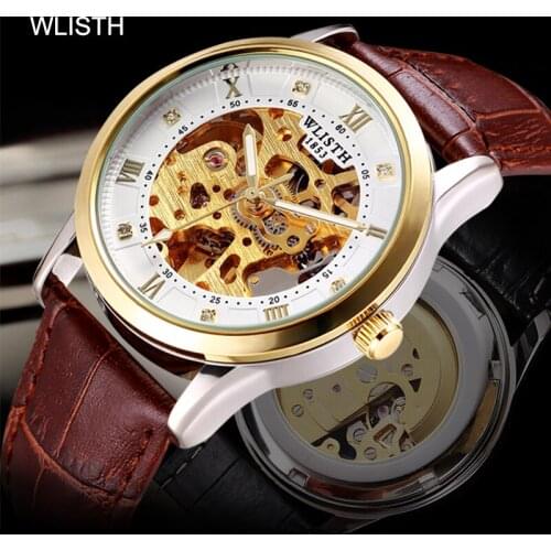 WLISTH Top Brands Automatic Mechanical Wrist Watches Mens Business Men Wristwatch Leather Sports Mens Tourbillon Skeleton Watch
