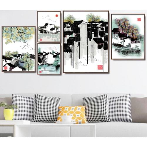 Home Decor Decoration Poster and Prints cuadros decoracion dormitorio Wall Art Canvas Painting Chinese Style Water Country