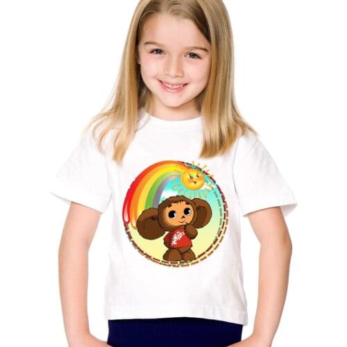 Children Kids Chebu Russian Cartoon t shirt for girls tshirt Print Cheburashka Summer Tees Tops Baby childrens Clothes For Boys