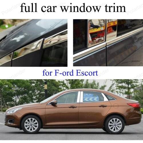 For F-ord Escort Car Styling Full Window Trim Accessories Stainless Steel with column Decoration Strip