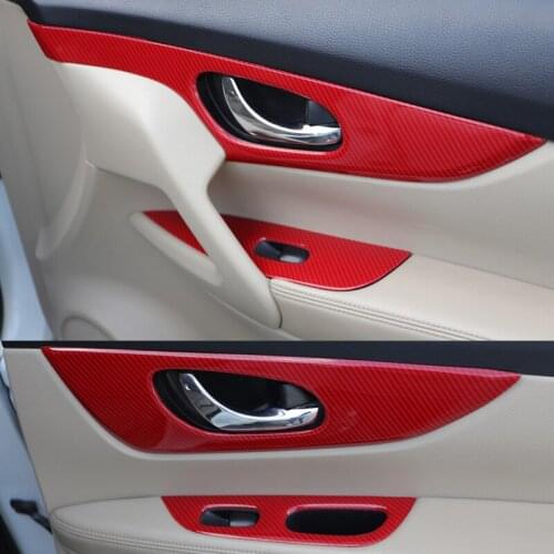 For Nissan X Trail T32 X-trail 2014-2020 Hot Red Carbon Fiber Interior Accessories Door Handle Bowl Window Armrest Switch Cover