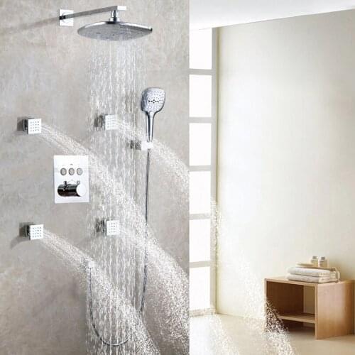 DULABRAHE Thermostatic Rain Shower System 10 Inch Spray Rain Head Wall Mounted Conceal Mixer Faucet Set
