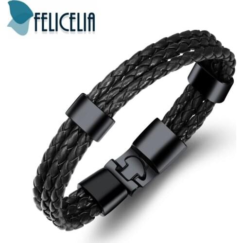 Felicelia Fashion Men Bracelet bangle Multilayer Braided Leather Wrap Bracelet Black/ Brown Vintage Jewelry Gift For Him
