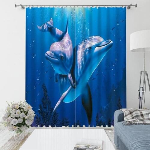 Photo blue ocean dolphin curtains 3D Blackout Curtains For Living room Bedding room Drapes Cotinas para sala