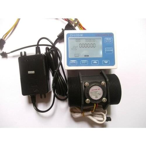 G 2" 2 Inch Flow Water Sensor Meter+LCD Display Controller 5-300L/min+24V Power+Temperature sensor
