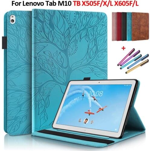 For Lenovo tb-x505x Tablet Case 3D Emboss Tree Leather Flip Case For Lenovo Tab M10 Case tb-x605f x605l tb x505f tb x505x Cover