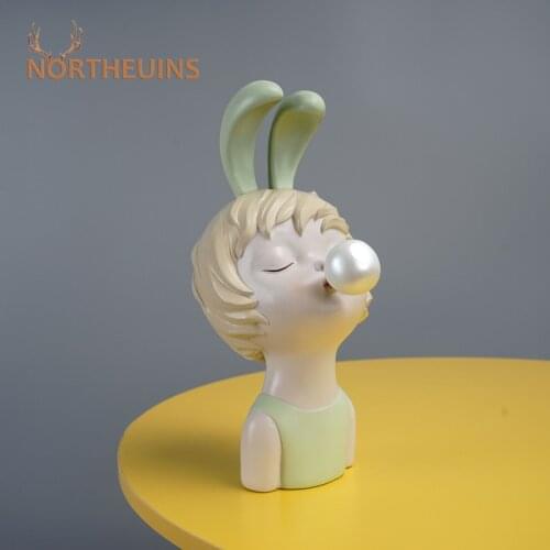 NORTHEUINS Resin Rabbit Boy Sculpture Cute Figurine Nordic Modern Creative Home Desktop Decor Living Room Decoration Accessories