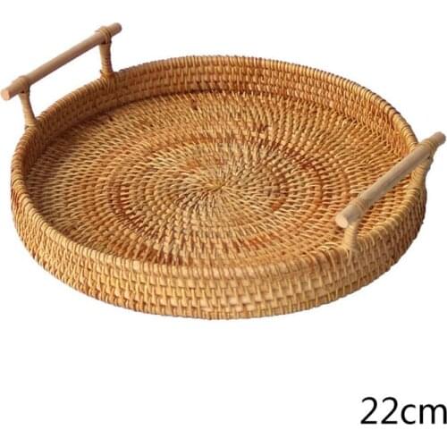 Round Hand-woven Fruit Storage Basket Rattan Bread Serving Handcrafted Tray