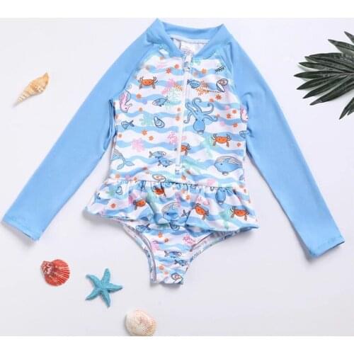 Girls Swimsuit 0-6 Years Surfing suit underwater world cute girls one-piece swimsuit fashion long-sleeved childrens swimwear