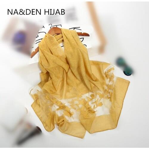 Hot sale lightweight plain beautiful flower solid silklike cotton women scarf shawl foulards muslim hijabs 10ps fast shipping
