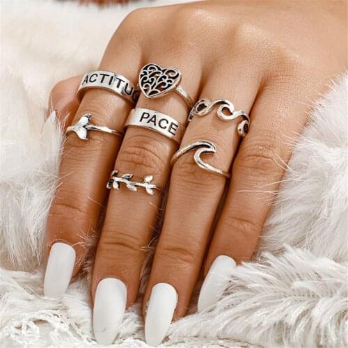 LIMARIO Original Design Gold Color Hollow Geometric Rings Set For Women Fashion Heart Letter Ring Joint Ring Female Jewelry