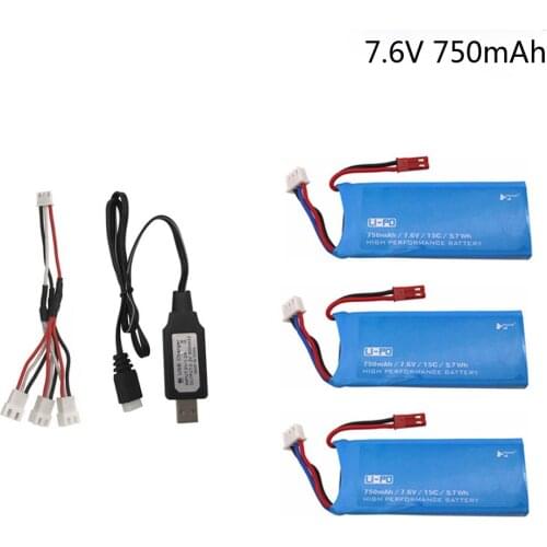 7.6V 750mAh Lipo Battery for Hubsan H216A Quadcopter Parts Drone Backup Battery battery with 3-in-1 Charger toy battery 3PCS/lot