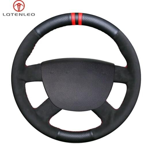 LQTENLEO Black Suede Leather Car Steering Wheel Cover For Ford Kuga 2008-2011 Focus 2 2005-2011 Focus 3 2012-2014 C-MAX 2007