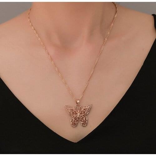 Butterfly Statement Necklaces Pendants Woman Chokers Collar Water Wave Chain Bib 24K Yellow Gold Color Chunky Jewelry Gift