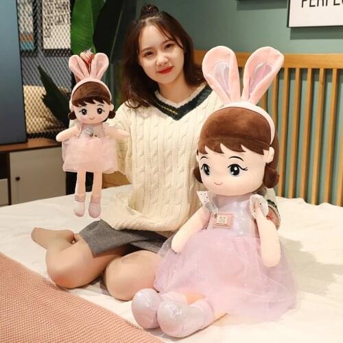 50cm Lovely Cartoon Plush Toys Girl Toys Kawaii Plush Girl Dolls with Rabbit Ear Soft Stuffed Dolls Kids Birthday Valentine Gift