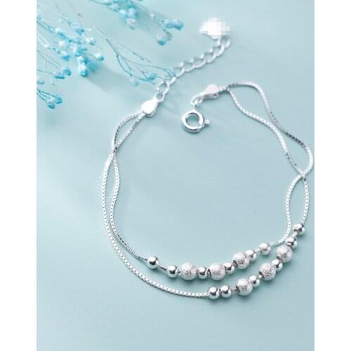 925 Sterling Silver Double Layer Round Bead Pendant Charm Bracelet &Bangle Handmade Party Jewelry For Women Girls sl174